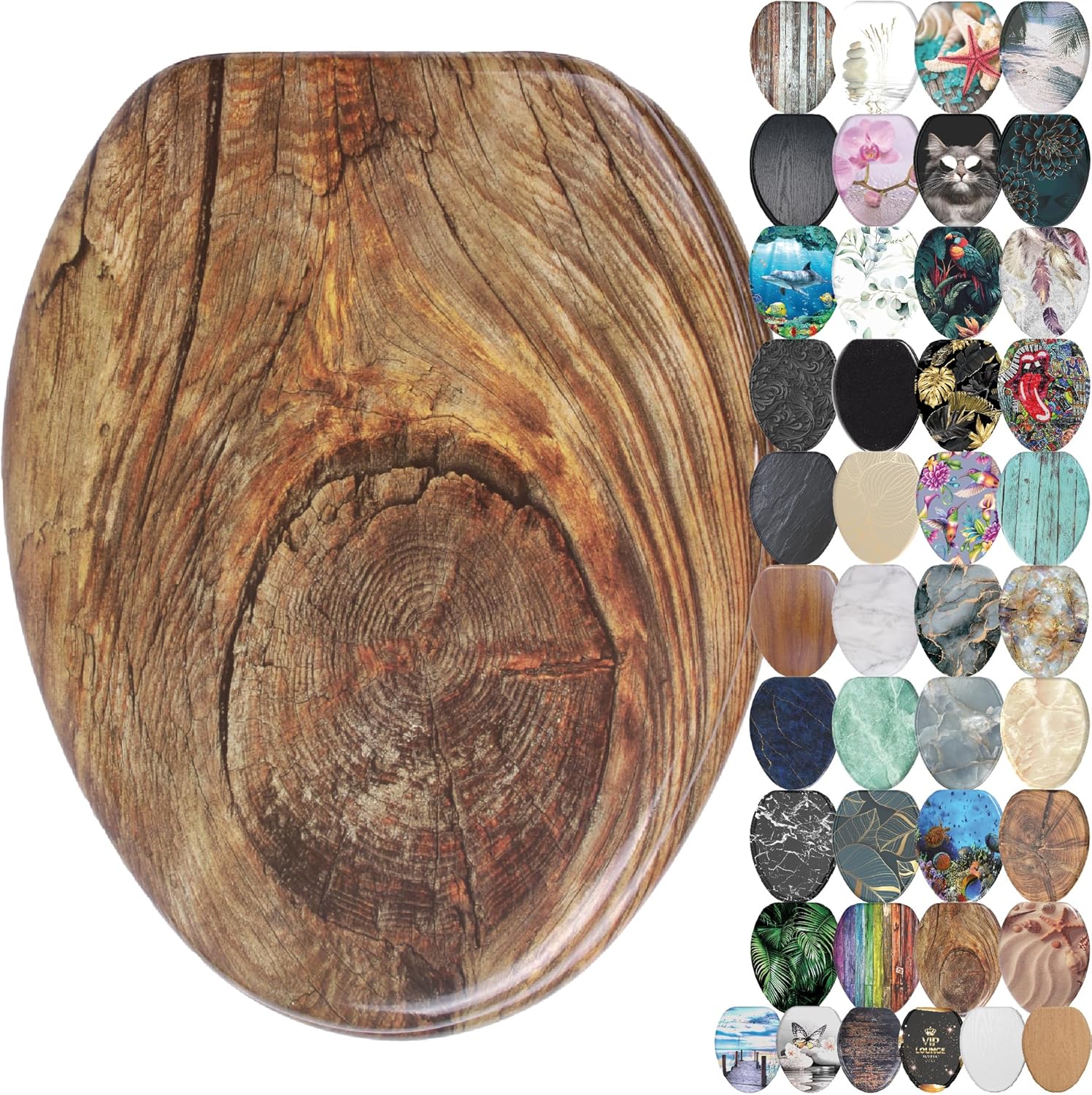 SANILO Wooden Toilet Seat with Soft Close for Elongated Toilets