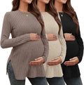 3 Pack Women's Maternity Shirts Ribbed Long Sleeve Tunic Tops Jewelry