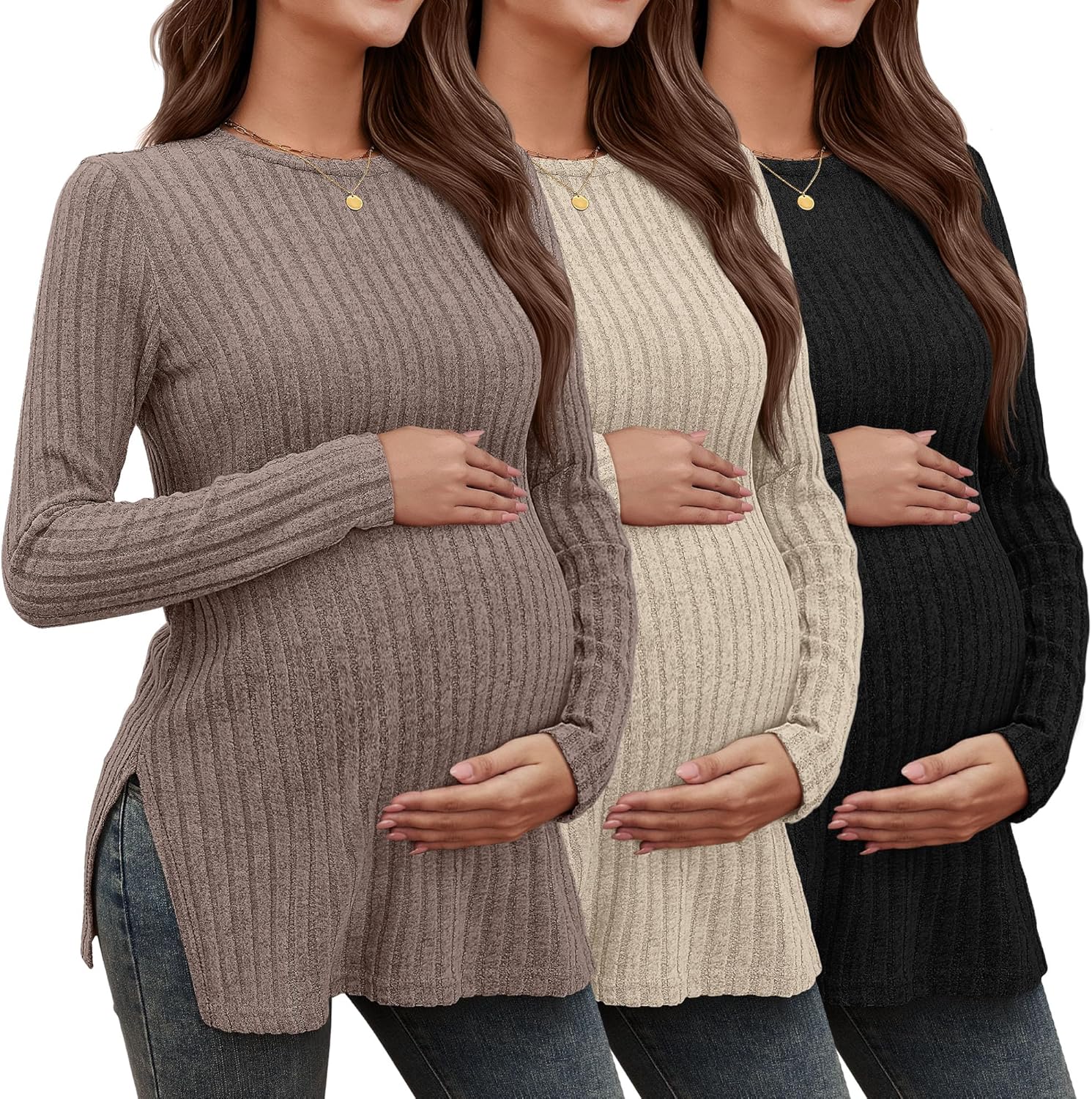 3 Pack Women's Maternity Shirts for Comfortable Pregnancy Wear