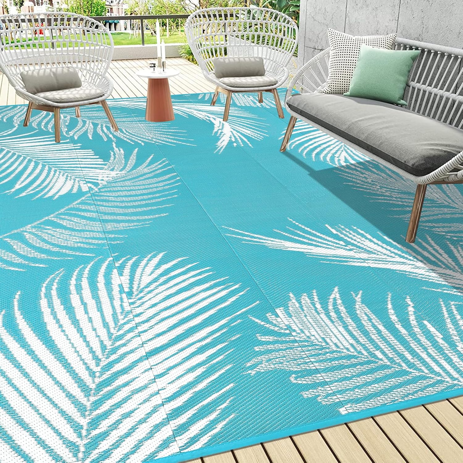 Pauwer Waterproof Outdoor Rug 10x14 for Patio and Camping