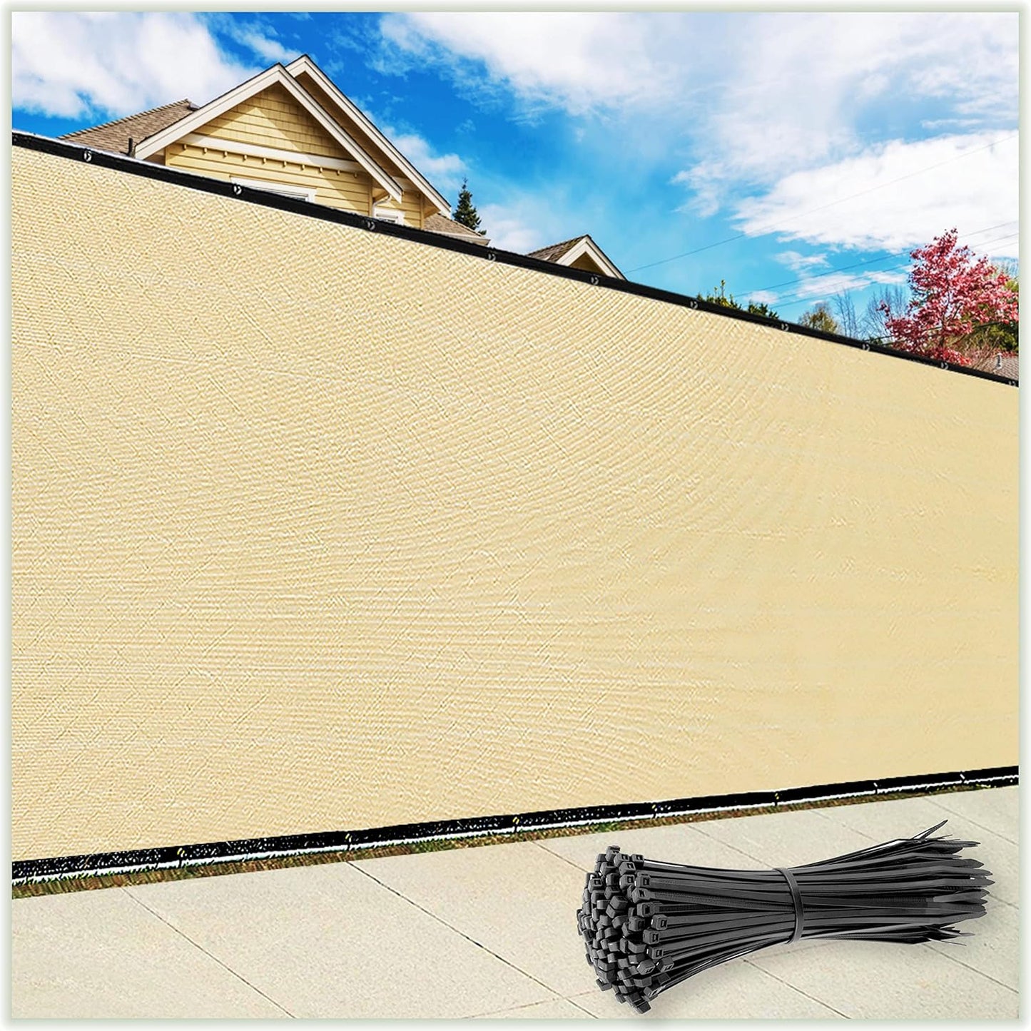 Beige Privacy Screen 6'x50' Commercial Grade + Cable Ties