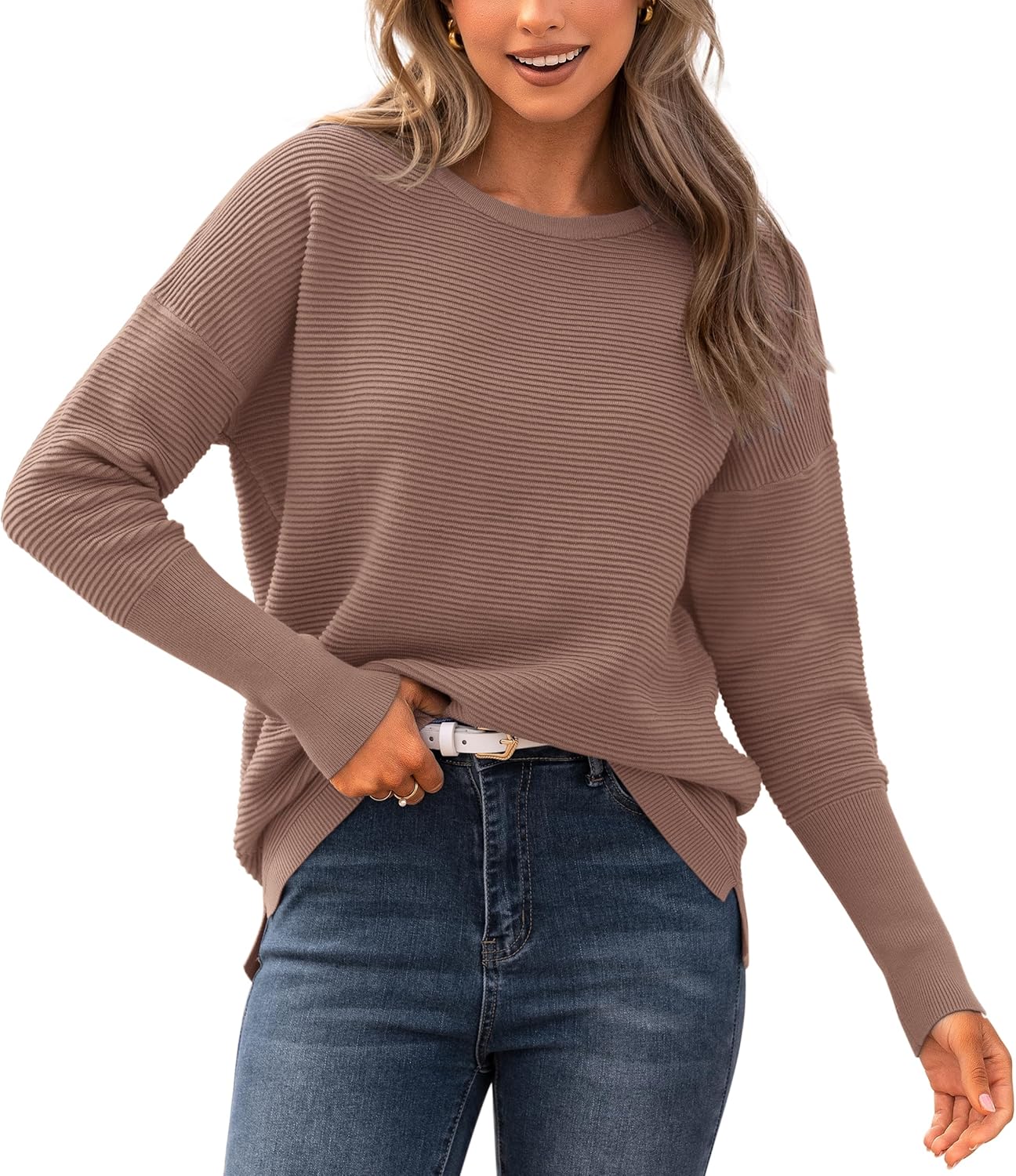 BTFBM Fall Sweaters for Women - Cozy Long Sleeve Pullover Tops