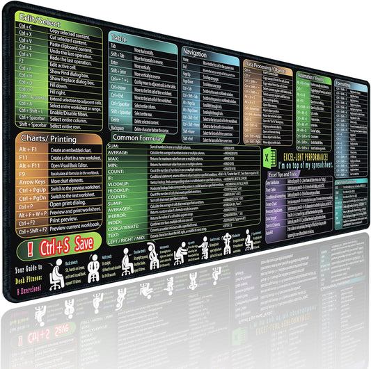 XL Keyboard Shortcuts Mousepad for Efficient Office Work