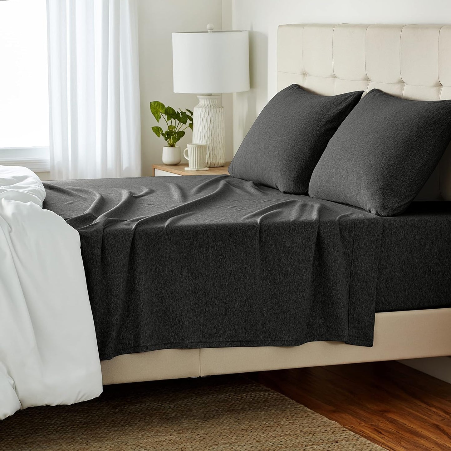 Queen Bed Sheet Set 100% Cotton Jersey Soft Dark Gray Color