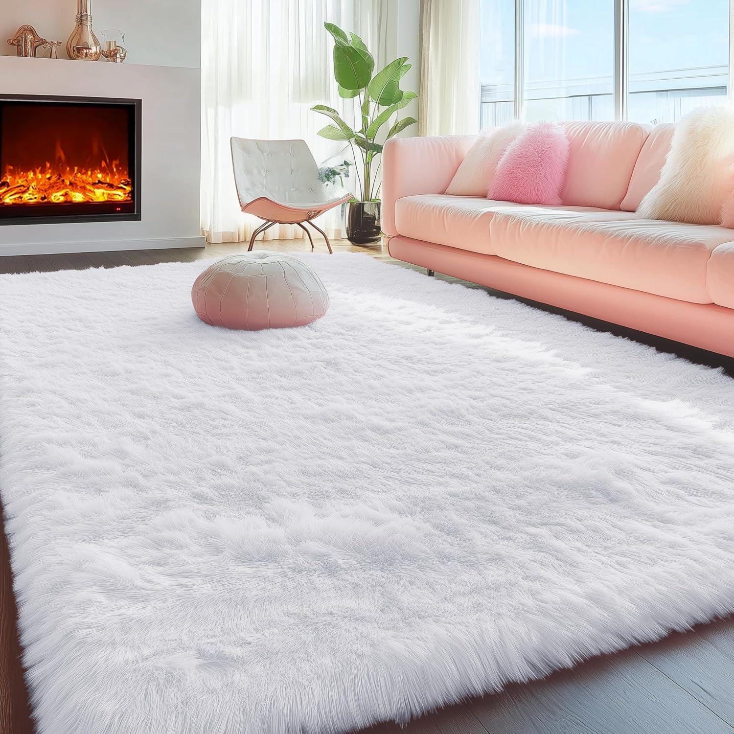 PAGISOFE White Fluffy Shag Area Rug 5x7 for Cozy Living Room