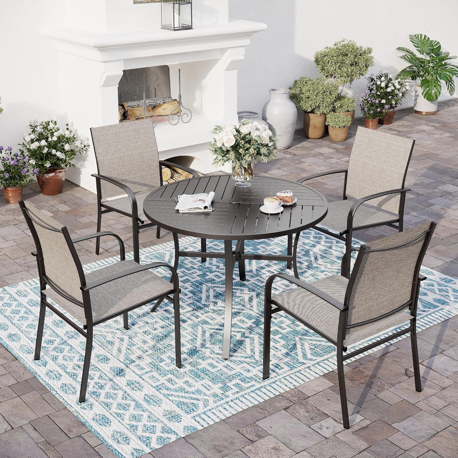 5 Piece Patio Dining Set for 4 with Round Table and Chairs