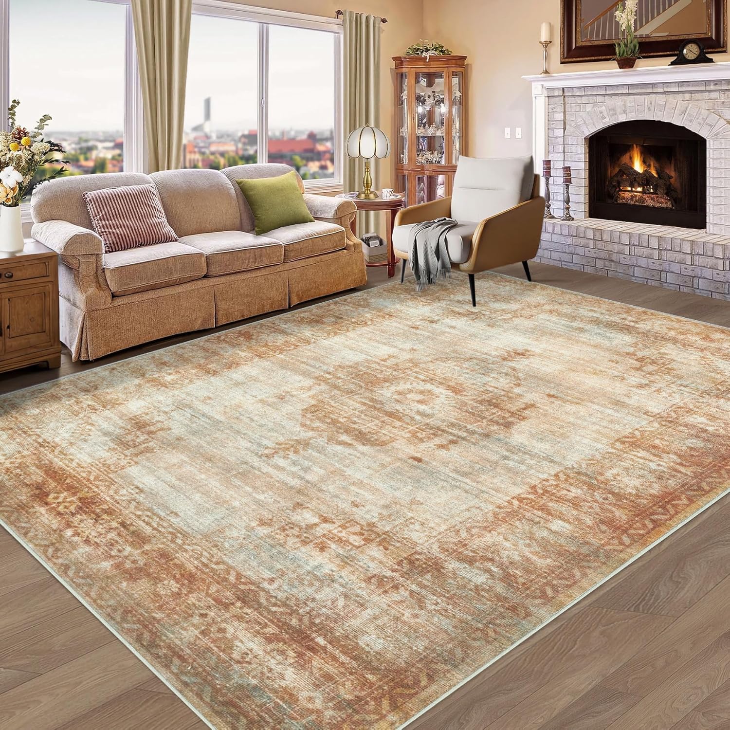 Vintage Living Room Area Rug - 6x9 Soft Non-Slip Carpet