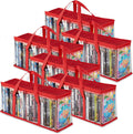 Red DVD Storage Bags Set of 6 - Clear Media Organizer with Handles