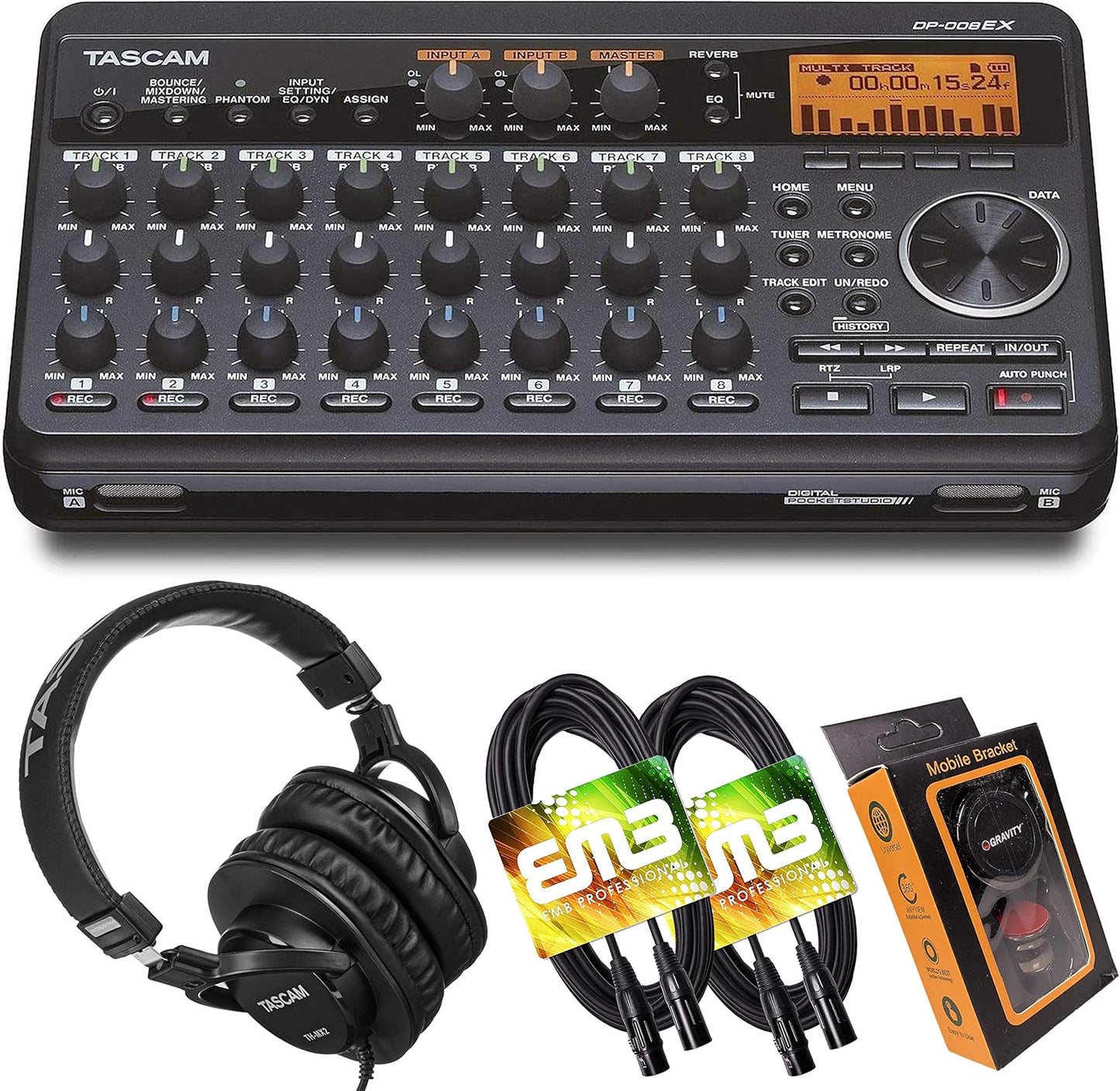 Tascam DP-008EX Multi-Track Audio Recorder Bundle with Headphones