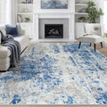 8x10 Area Rug for Living Room - Washable Abstract Blue Grey White