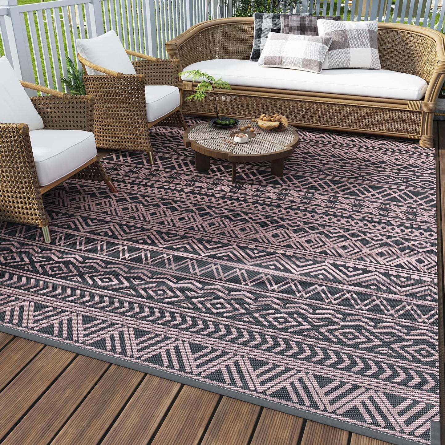 MontVoo Outdoor Rug 8x10 Waterproof Mat for Patio and Beach