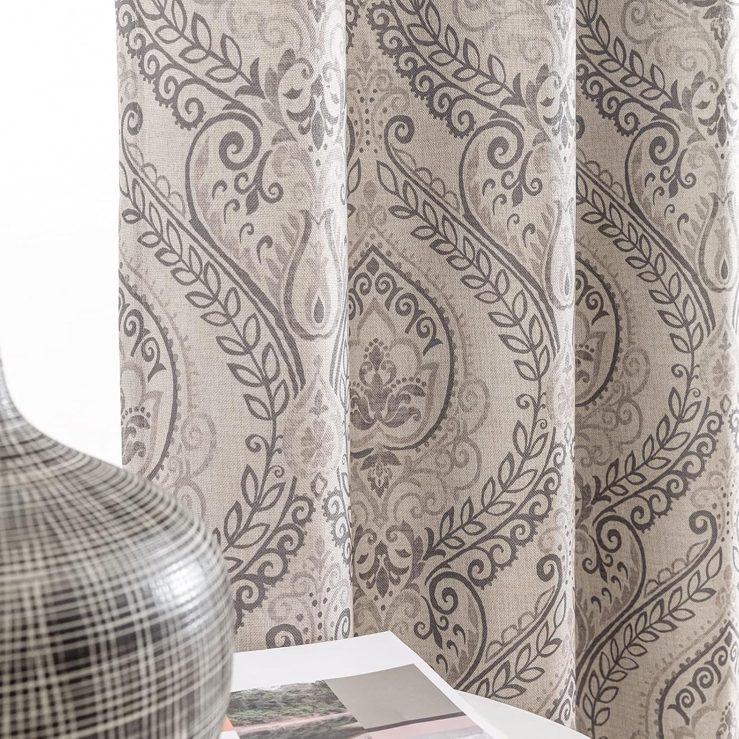 jinchan Linen Textured Curtains for Living Room Darkening 63 in