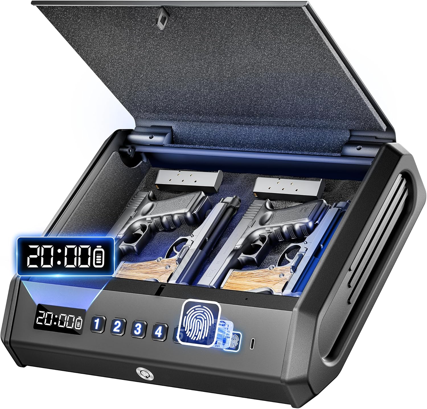 Large Biometric Gun Safe for 4 Pistols with Quick Access Features