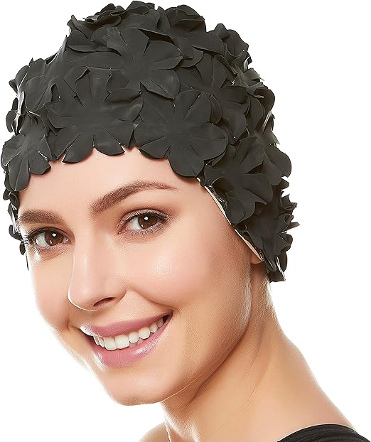 BEEMO Floral Petal Ladies Bathing Swim Cap for Retro Style