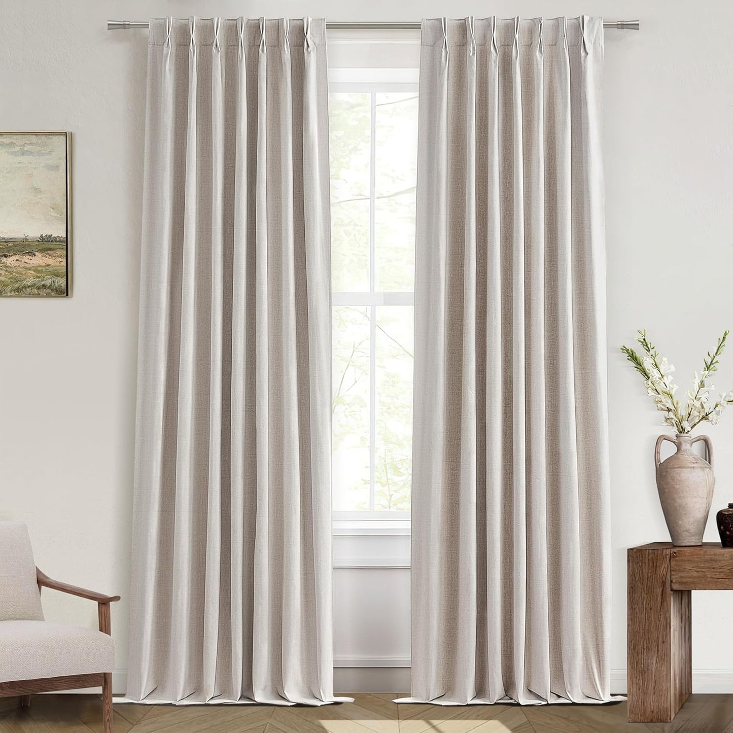 Linen Pinch Pleated Curtains for Total Blackout and Insulation