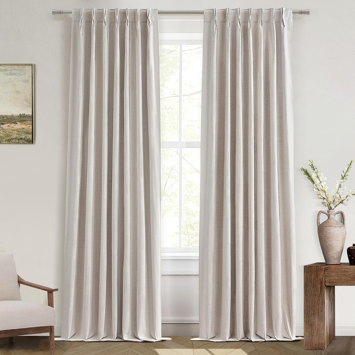 Linen Pinch Pleated Curtains for Total Blackout and Insulation