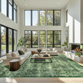 8x10 ft Area Rug Green Boho Indoor Rug - Low Pile, Machine Washable