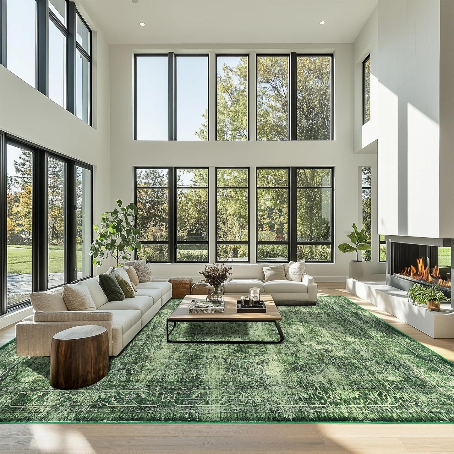 8x10 ft Area Rug Green Boho Indoor Rug for Living Spaces