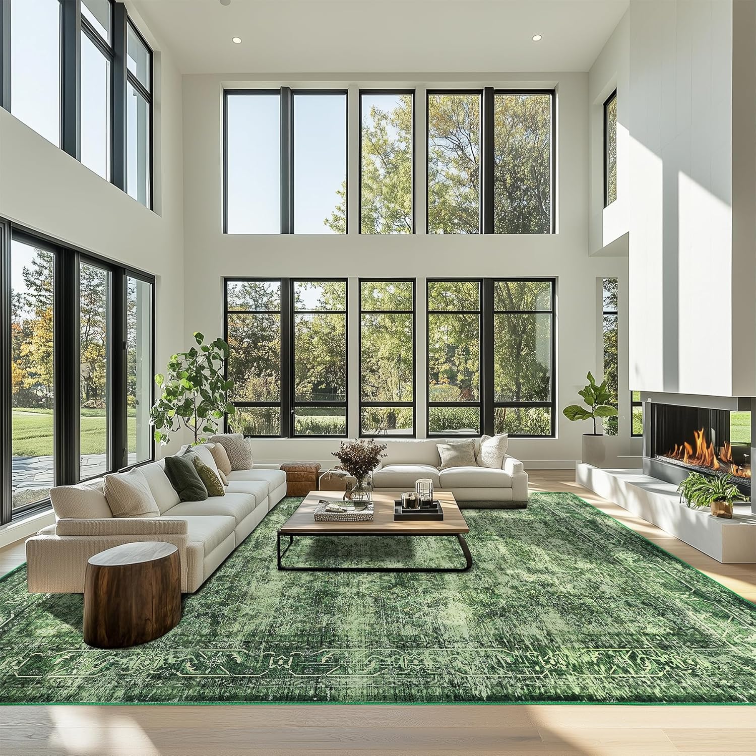8x10 ft Area Rug Green Boho Indoor Rug for Living Spaces