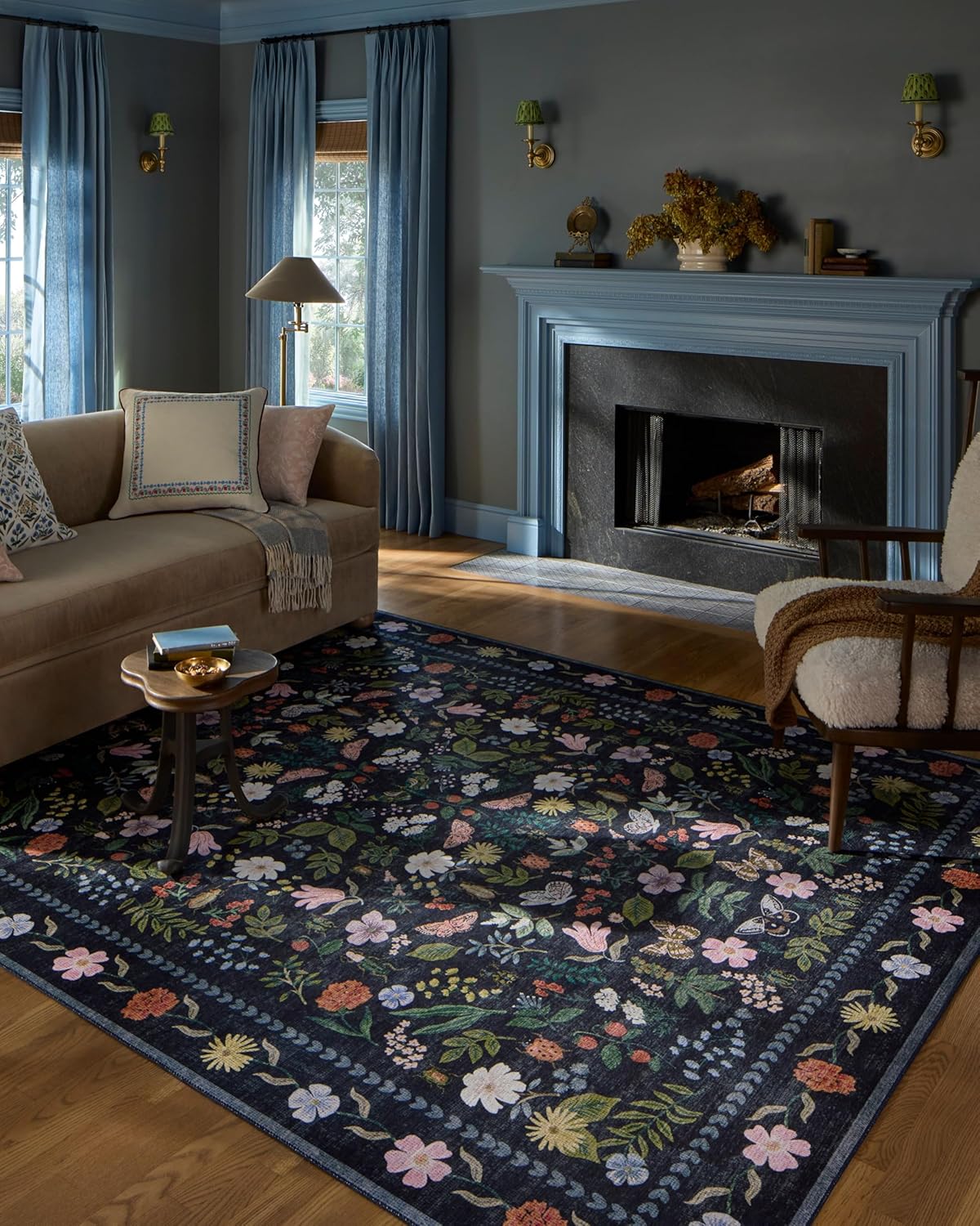 Rifle Paper Co. Canopy Collection Black Accent Rug for Home