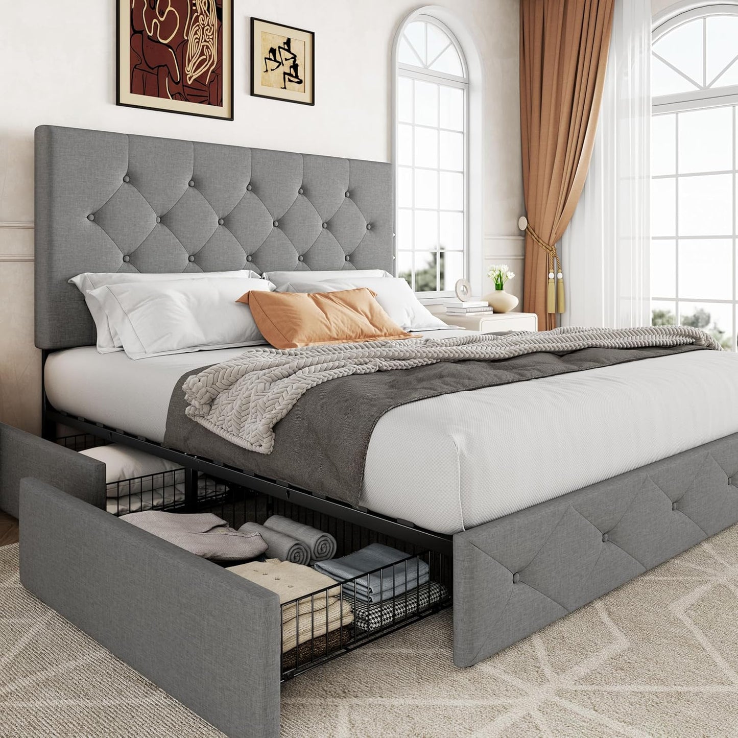 Allewie Upholstered Full Size Platform Bed Frame with Storage