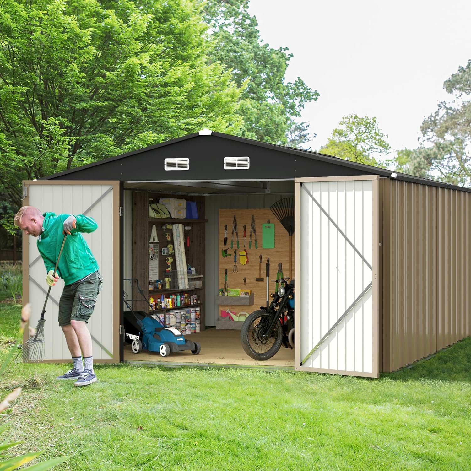 GUNJI 10 x 10 FT Metal Garden Shed for Outdoor Storage Needs