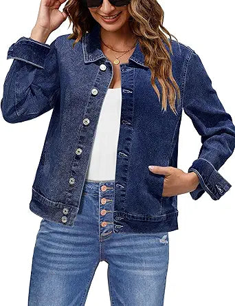 Luvamia Jean Jacket Women Fashion Dressy Casual Long Sleeve Denim