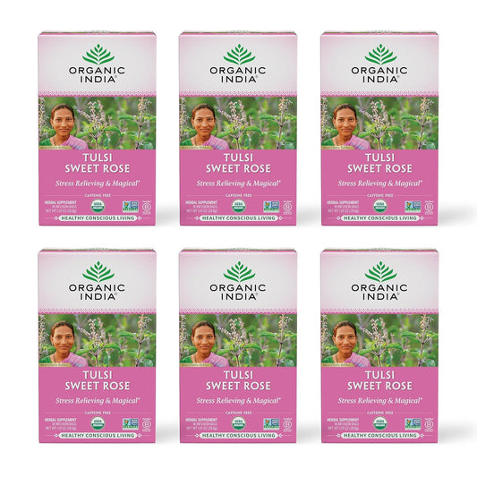 Organic India Tulsi Sweet Rose Herbal Tea for Relaxation