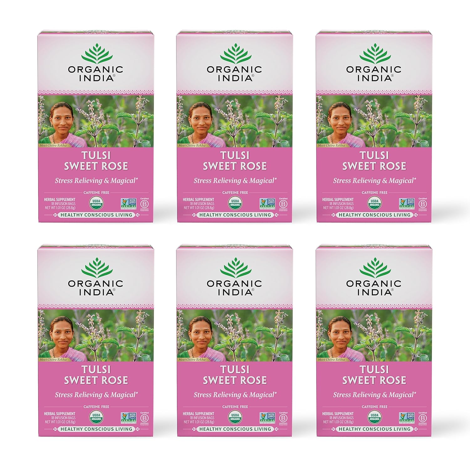 Organic India Tulsi Sweet Rose Herbal Tea for Stress Relief