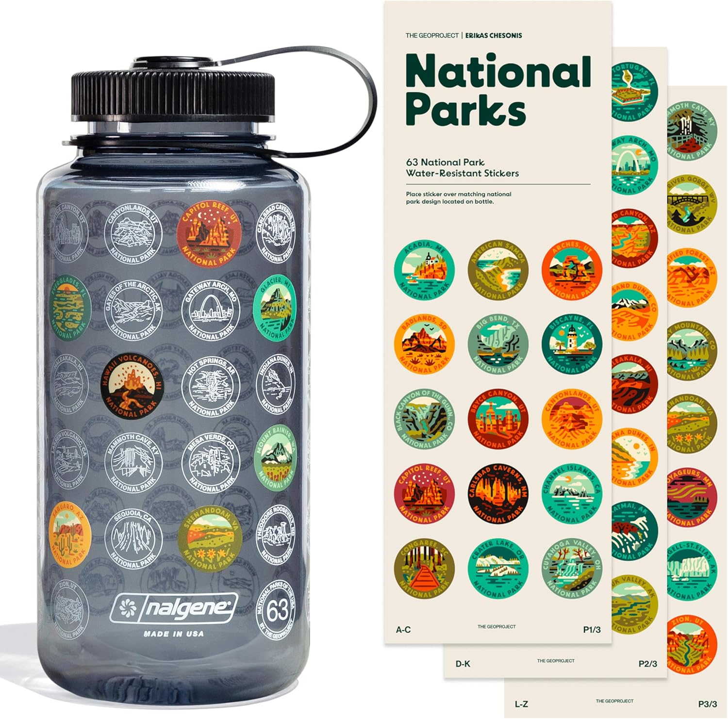 National Parks Plastic Water Bottle with Waterproof Stickers Kit
