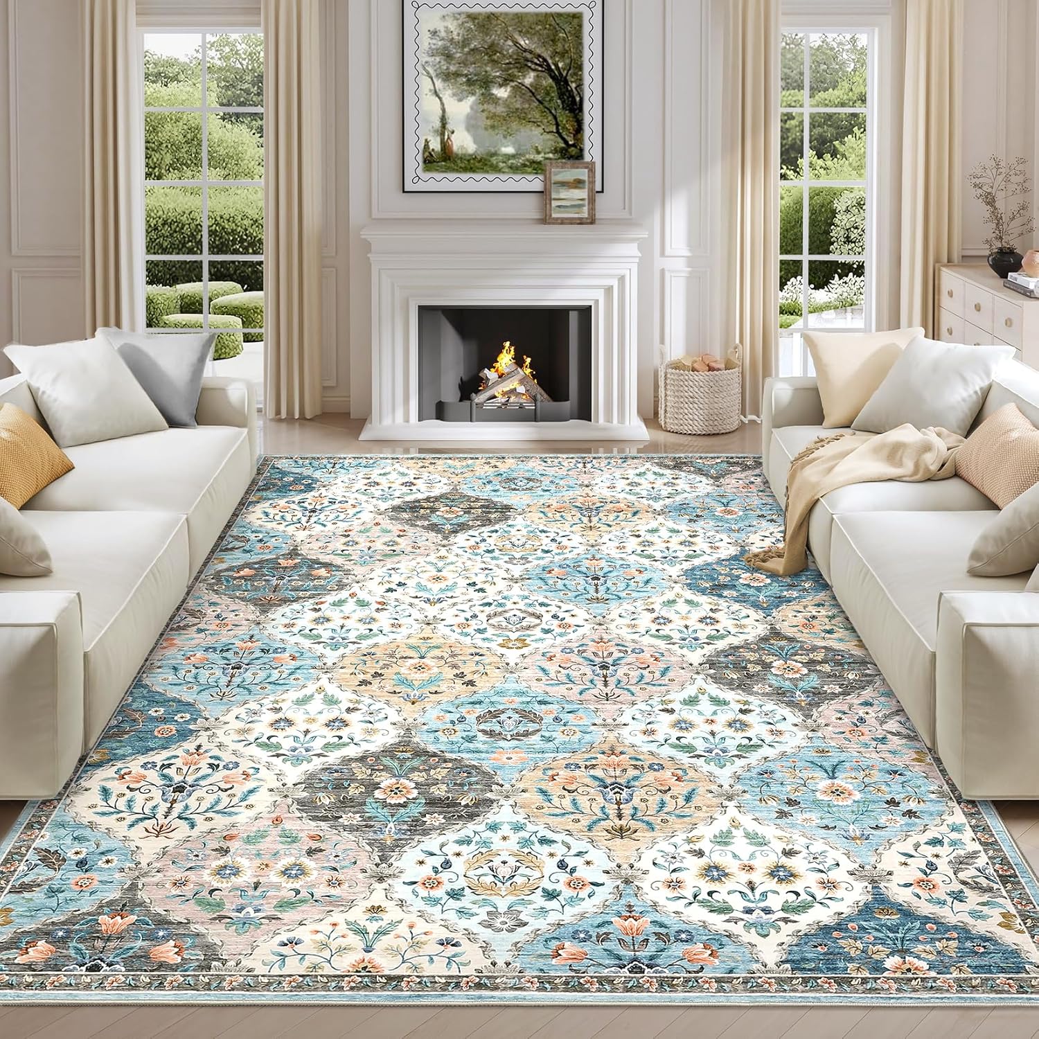 9x12 Area Rug Large Machine Washable Vintage Moroccan Trellis