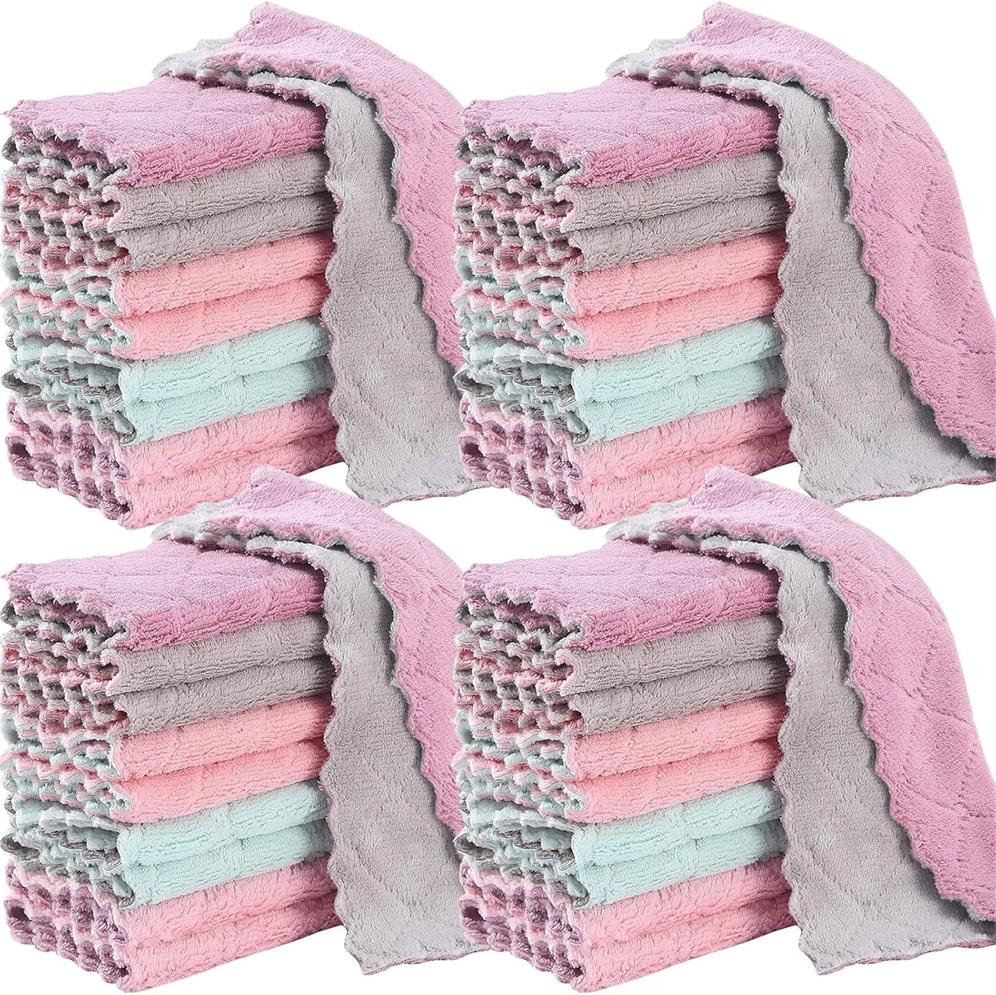 Super Absorbent Coral Fleece Dish Cloths - 32 Pack