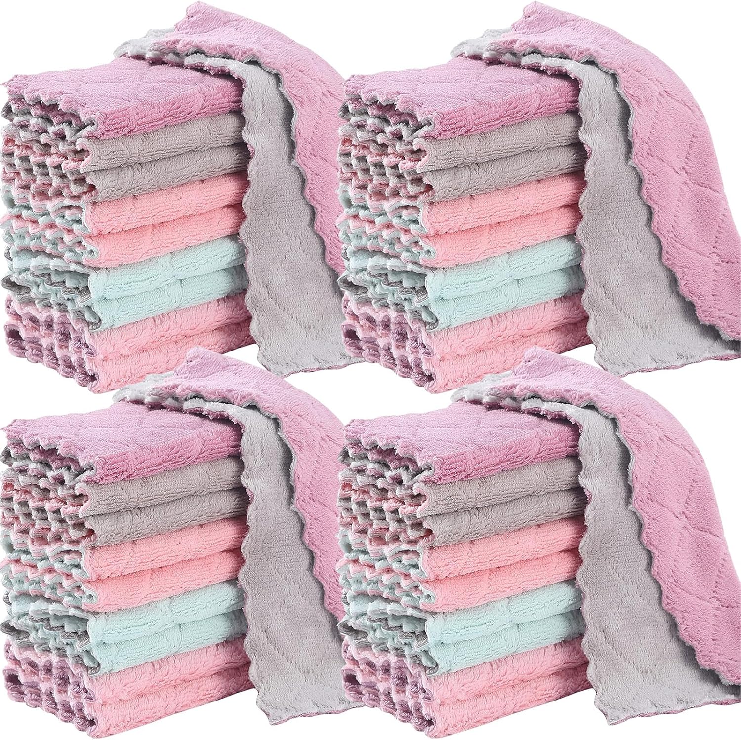 Super Absorbent Coral Fleece Dish Cloths - 32 Pack