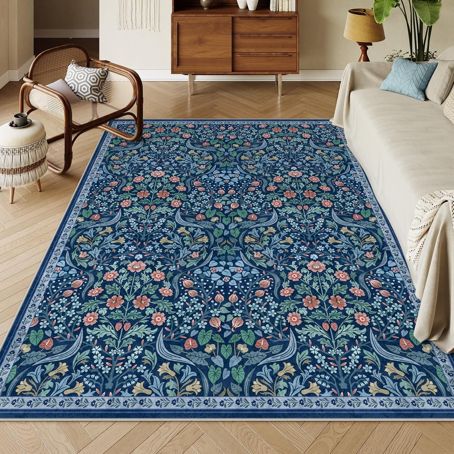 Moynesa Floral Washable 8x10 Rug for Living Room and Bedroom