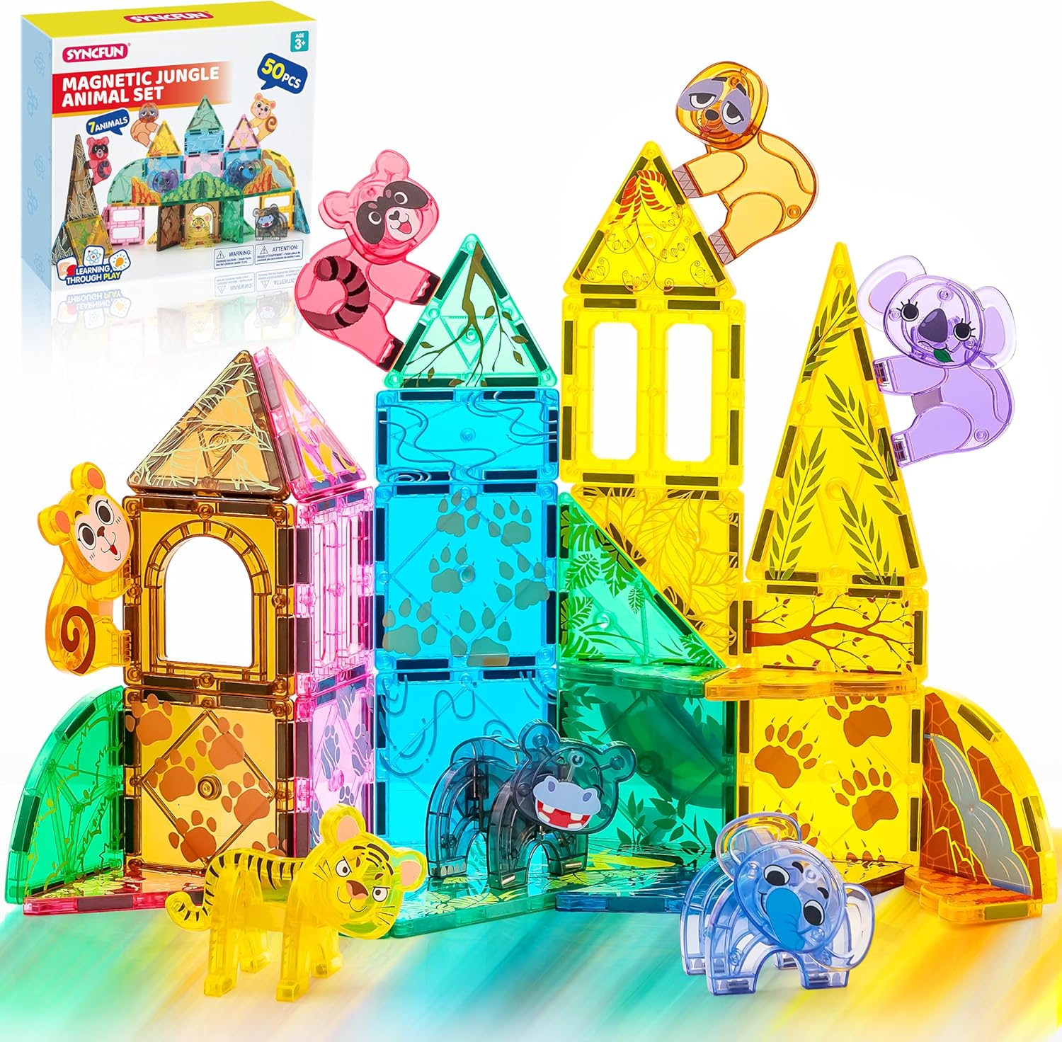 SYNCFUN Magnetic Building Tiles Jungle Animal Set for Kids Fun