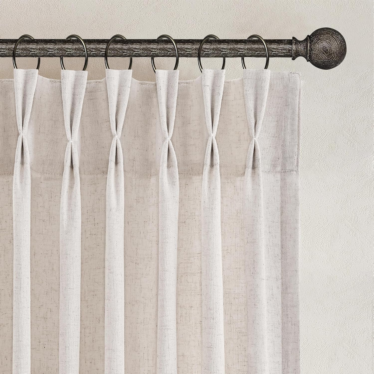 Natural Beige Pinch Pleated Semi Sheer Linen Curtains Set