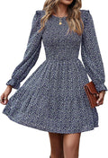 Long Sleeve Smocked Floral Dress for Women - Flowy A-Line Mini