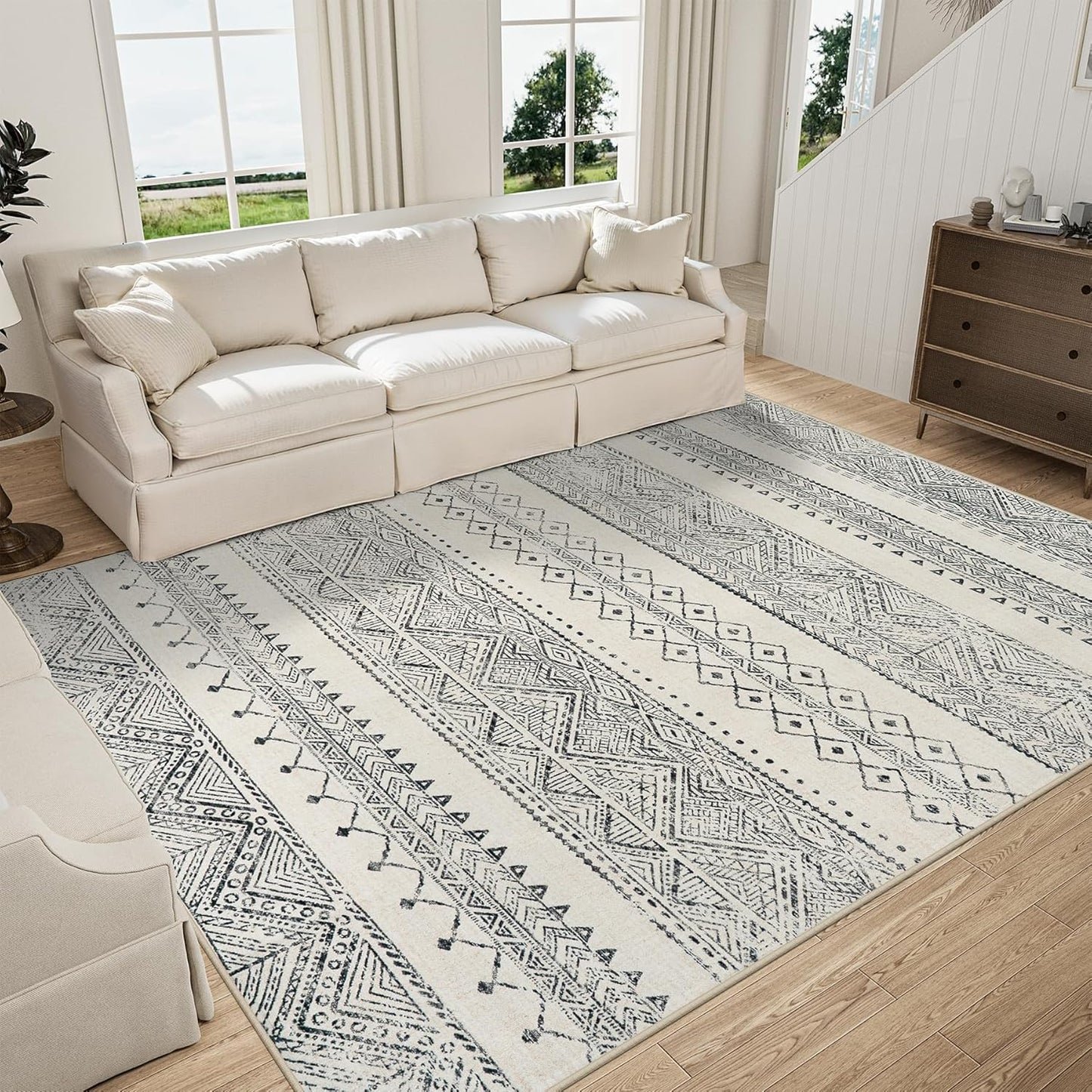 8x10 Area Rugs for Living Room: Soft Non-Slip Geometric Carpet