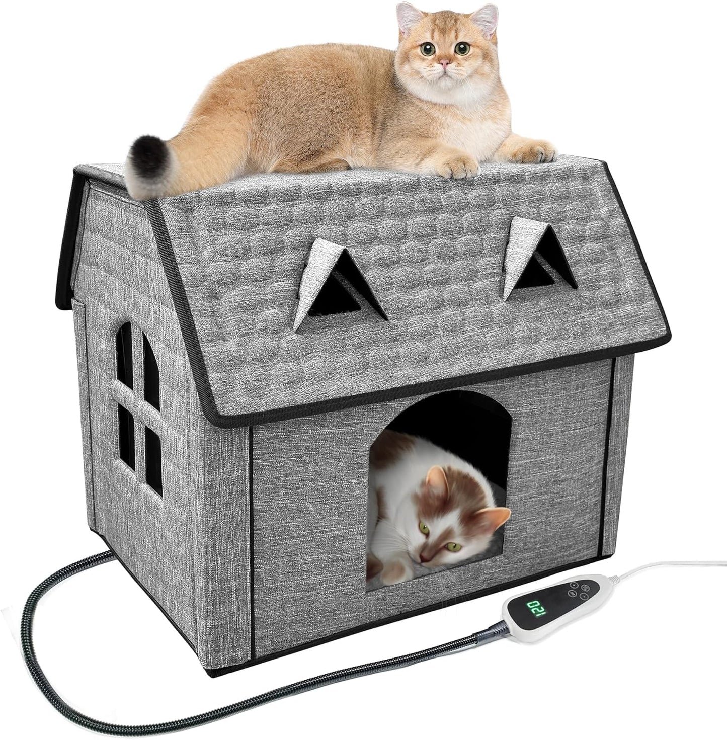 Indoor Heated Cat House with Adjustable Temperature and Timer