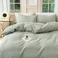 Green Gingham Duvet Cover Twin XL - Soft 100% Washed Cotton