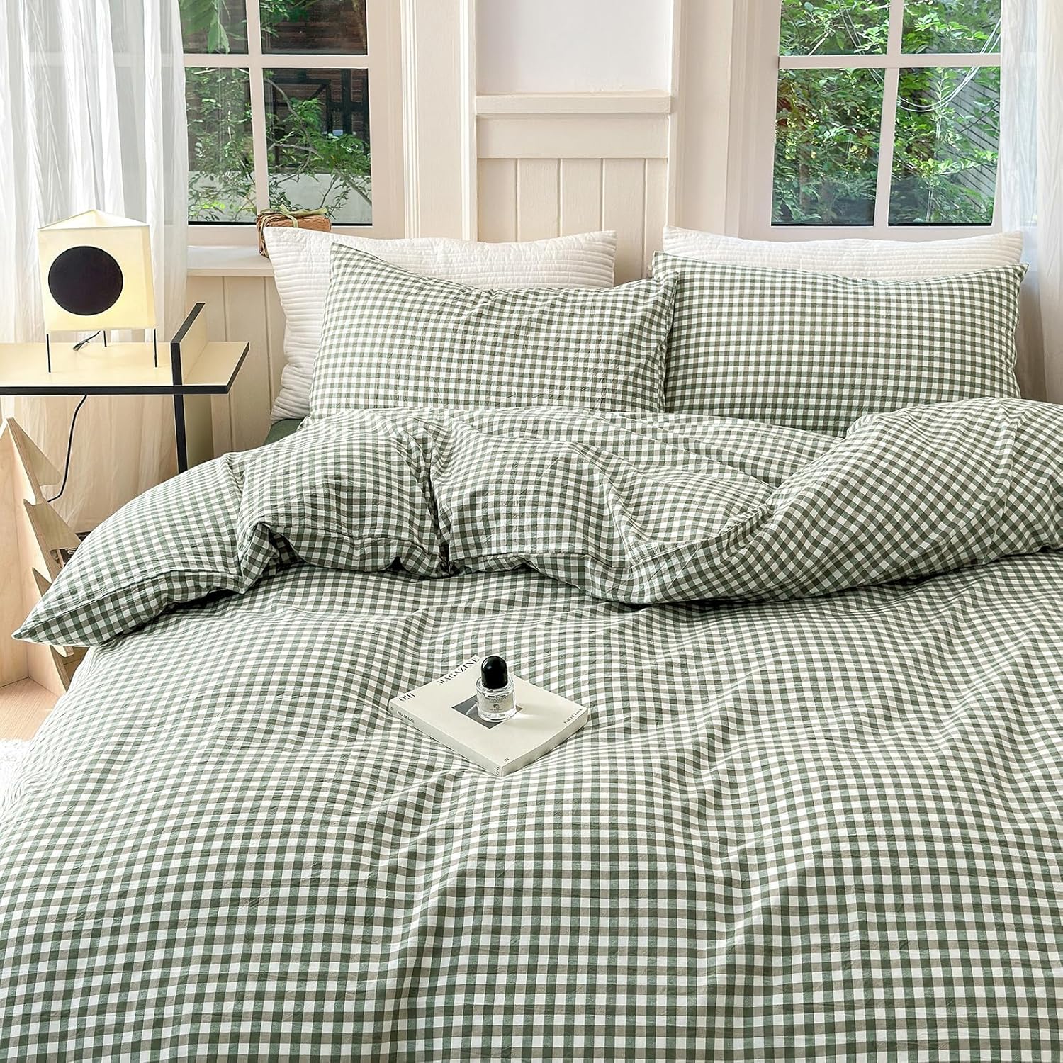 Green Gingham Duvet Cover Set Twin XL - Soft Cotton Bedding