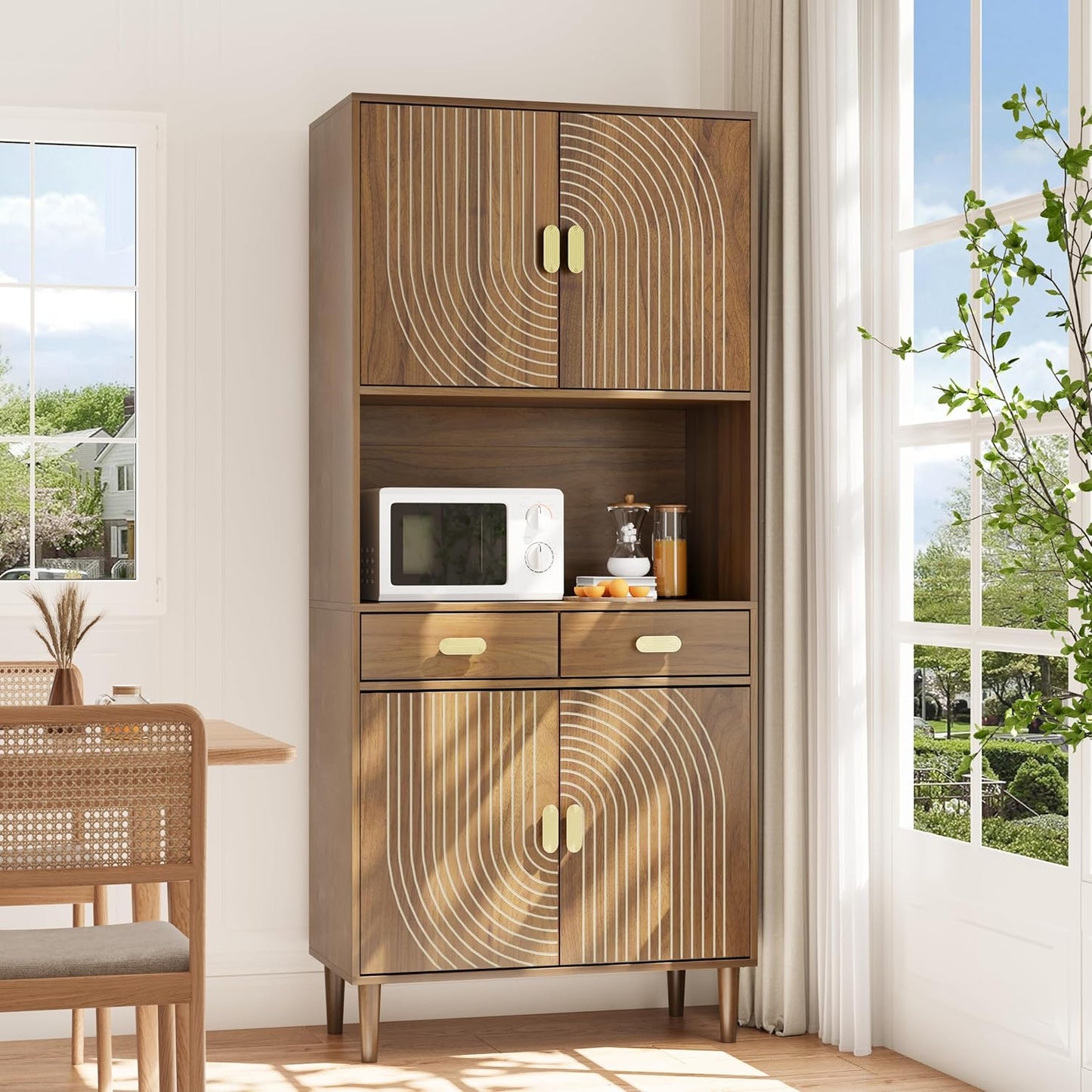 Space-Saving Walnut Pantry with Line Groove Design
