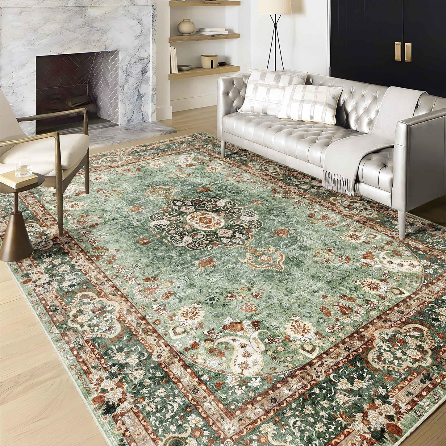 6x9 Area Rugs Washable Green Boho Vintage Carpet for Home