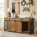 72.5 in Extra Large Double Dog Crates for Large Breeds - Rustic Oak