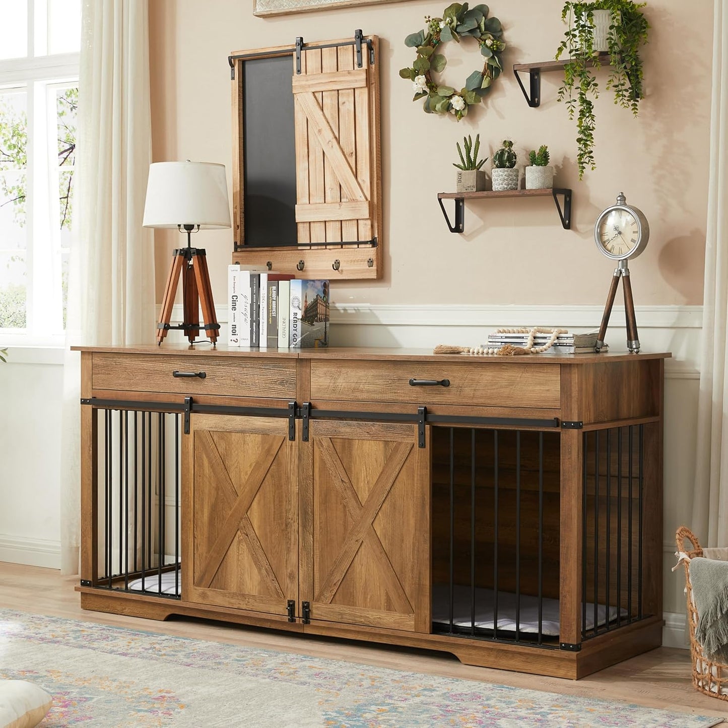 72.5 Extra Large Double Dog Crates for Large Breeds with Drawers