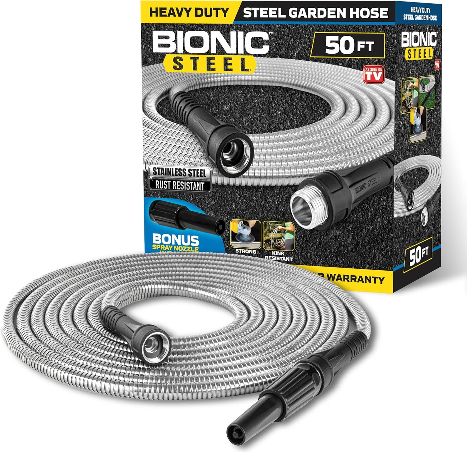 BIONIC STEEL 50 Ft Metal Garden Hose: Durable, Flexible, Kink-Free