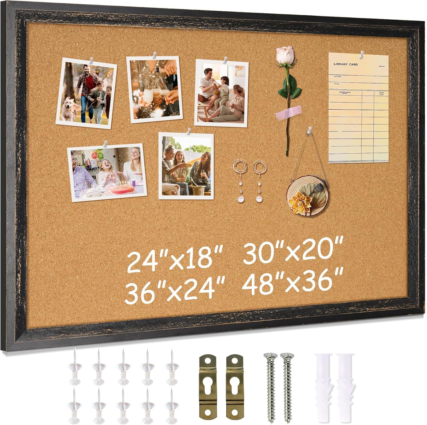 Large Cork Board for Wall - Rustic Wooden Frame 48 X 36 in