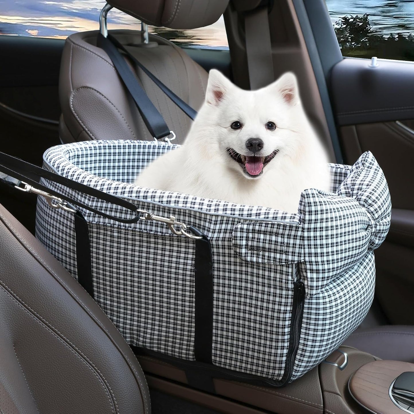 Center Console Dog Car Seat for Small Dogs and Cats - Portable