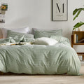 Queen Cotton Striped Duvet Cover Set White with Green Stripes - 3pc