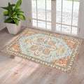 Washable Entryway Rug 3x5 Light Teal Rust - Soft Non Slip Runner